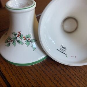 Spode Christmas Tree Set of 2 Trumpet Shaped Taper Candlestick Holders